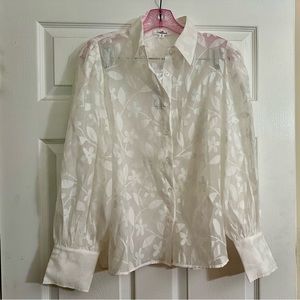 NWT GeeGee sheer white blouse with flower detail size small